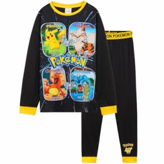 Pyjama Pokémon noir et jaune avec Pikachu, Arcanin, Dracaufeu, et Léviator