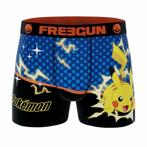 Boxer bleu avec Pikachu et motifs électriques.