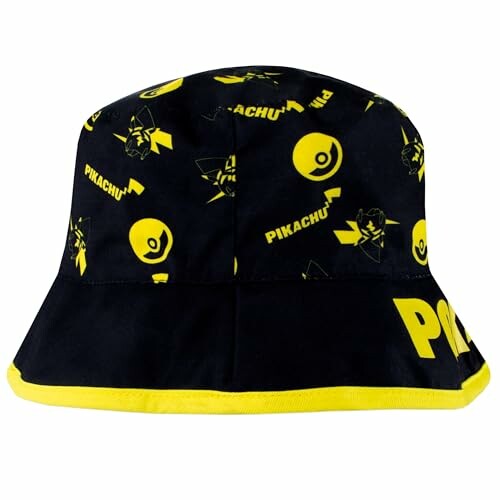 Chapeau bob noir avec motifs Pikachu jaunes.