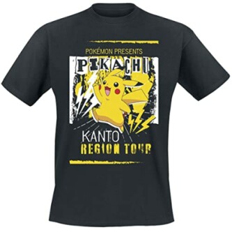 T-shirt noir avec Pikachu et texte Kanto Region Tour.