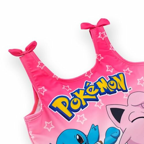 Maillot de bain rose Pokémon avec motifs de personnages.