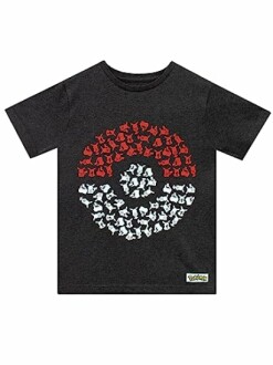T-shirt noir avec motif de Pokéball en petits Pokémon rouges et blancs.