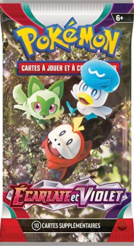 Paquet de cartes Pokémon Écarlate et Violet avec trois personnages.