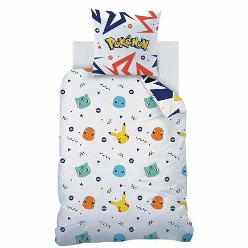 Drap de lit avec des personnages Pokémon colorés.