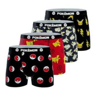 Quatre boxers à thème Pokémon avec motifs variés.