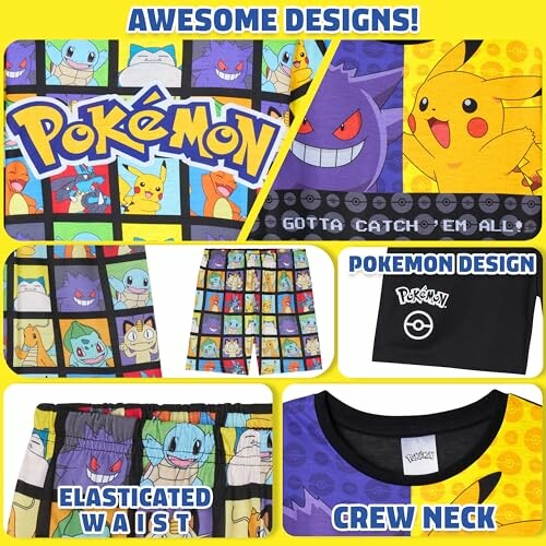 Vêtements avec motifs Pokémon colorés.