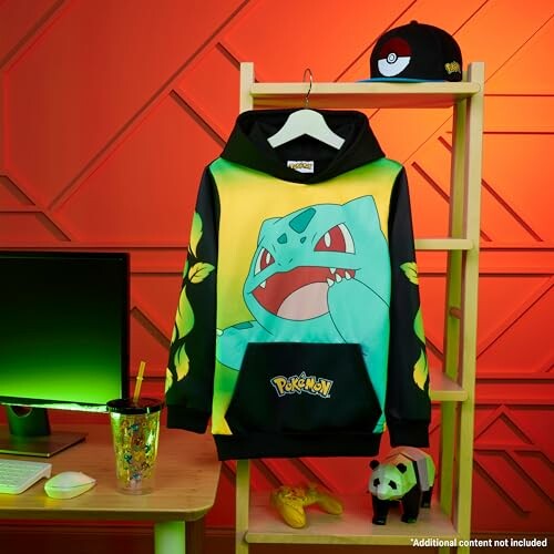 Chambre avec décor Pokémon, pull Bulbizarre.