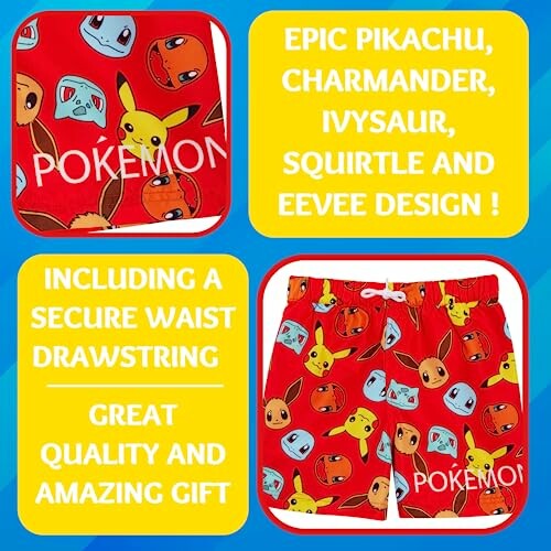Shorts rouges avec motifs de Pokémon.
