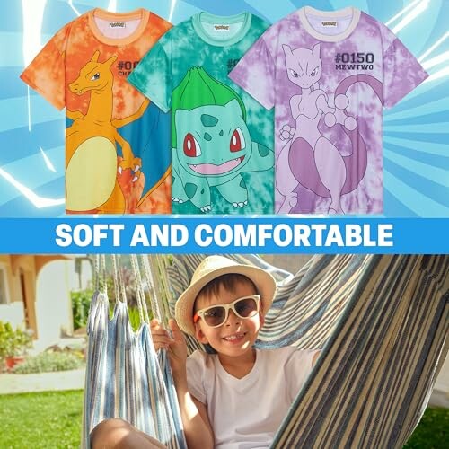 T-shirts Pokémon avec enfant dans un hamac