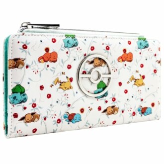 Portefeuille blanc avec des motifs de Pokémon.
