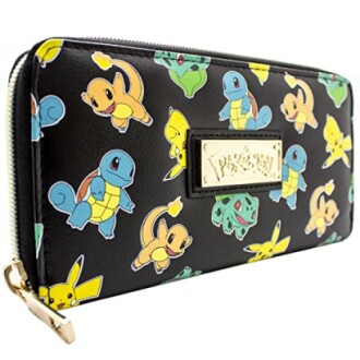 Portefeuille avec motifs de personnages Pokémon célèbres.