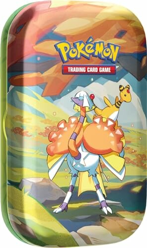 Boîte métallique de cartes Pokémon avec illustration de personnages.