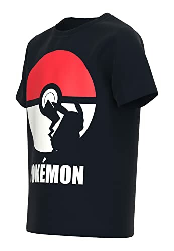 T-shirt noir avec motif Pokémon et silhouette.