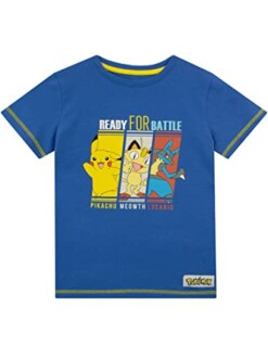 T-shirt bleu avec Pikachu, Miaouss, et Lucario