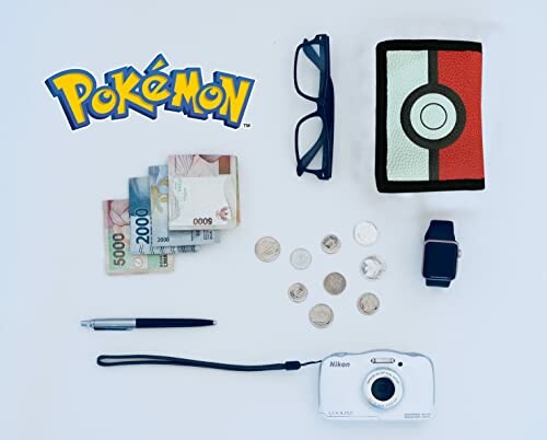 Accessoires avec portefeuille Pokémon, lunettes, argent et appareil photo