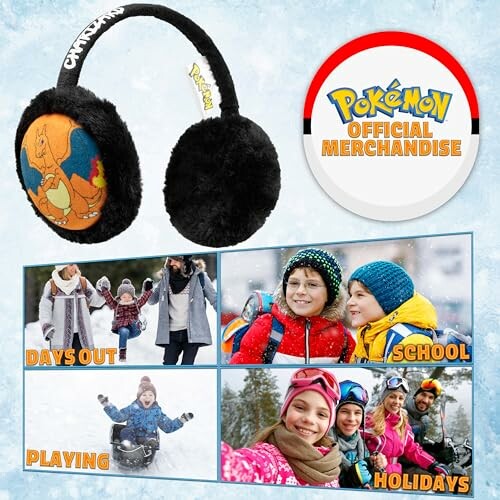 Cache-oreilles Pokémon et enfants jouant dans la neige