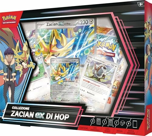 Boîte de collection Pokémon Zacian ex di Hop avec cartes à jouer