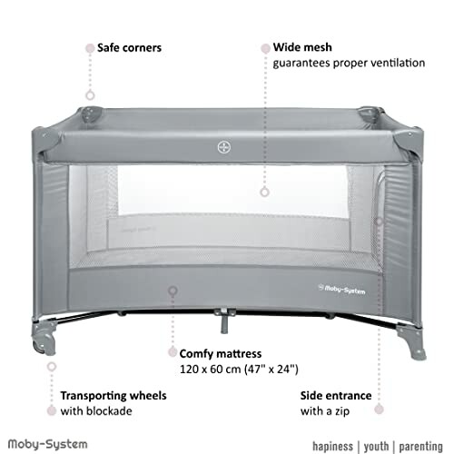 Lit bébé portable avec matelas et roues