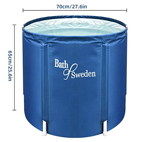Baignoire portable bleue avec dimensions.