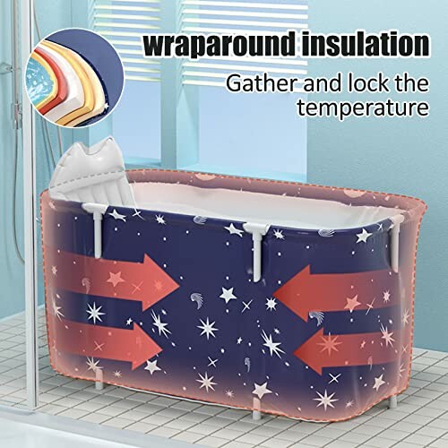 Baignoire portable avec isolation et flèches rouges