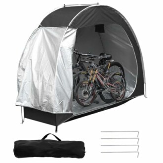 Abri de rangement pour vélos en plein air.