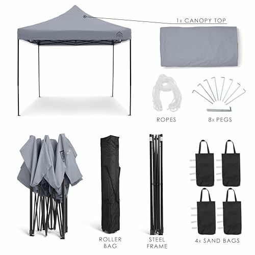 Tente pliante portable avec accessoires inclus.