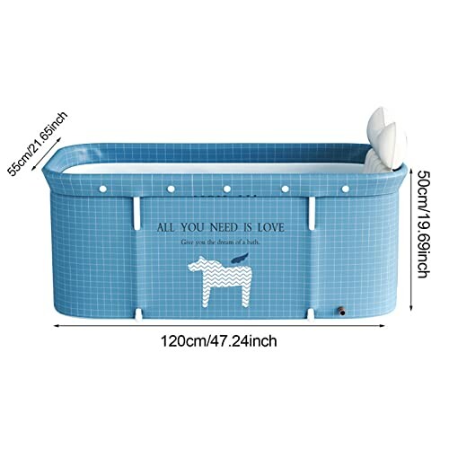 Baignoire pliable bleue avec oreiller et dimensions