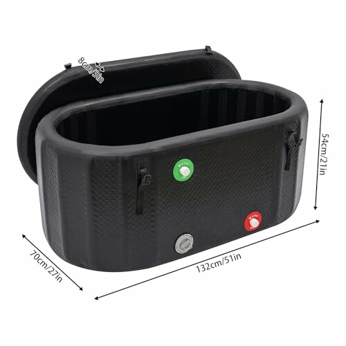 Baignoire portable pliante noire avec dimensions.