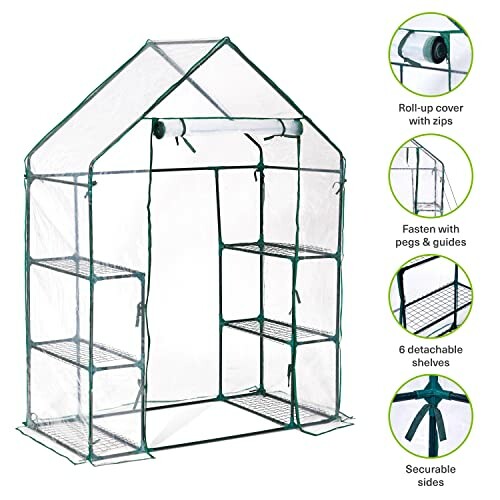 Serre de jardin portable avec étagères amovibles.