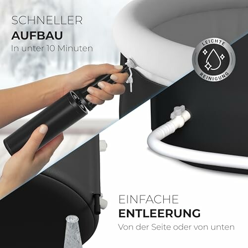 Installation rapide et vidange facile d'un jacuzzi portable.