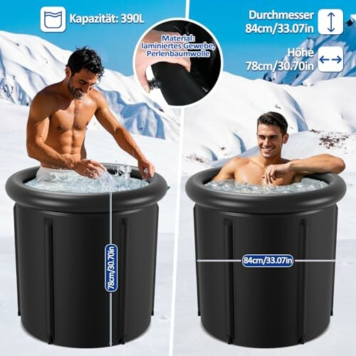 Homme profitant d'un bain à remous portable dans la neige