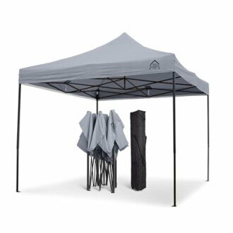 Tente pliante portable grise avec sac de transport.