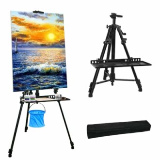 Chevalet de peinture portable avec tableau de paysage.