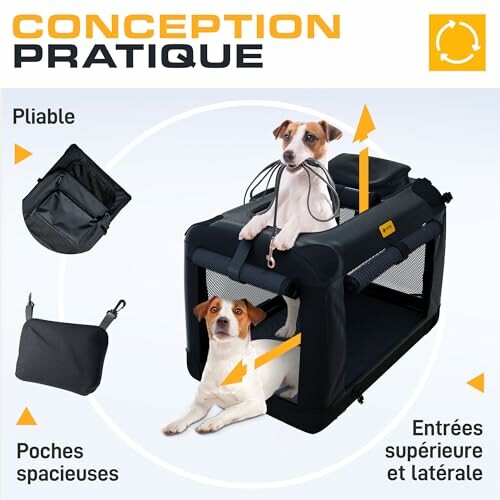 Deux chiens dans un transporteur pliable avec poches.