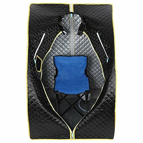 Tente de sauna portable avec chaise à l'intérieur.