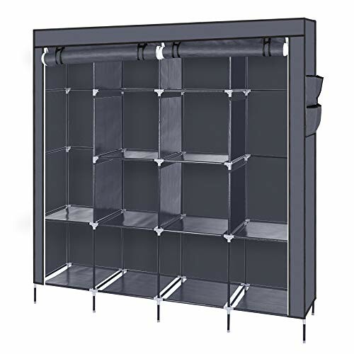 Armoire portable noire avec étagères multiples.