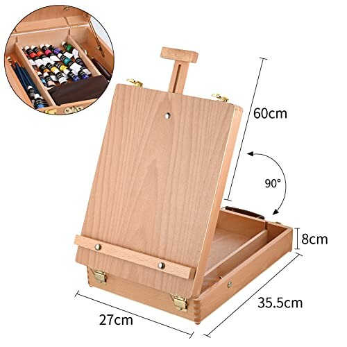 Chevalet en bois portable avec fournitures d'art et dimensions