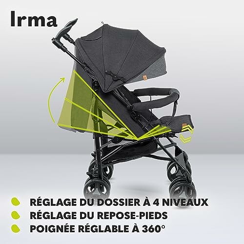 Poussette Irma avec réglage du dossier et repose-pieds