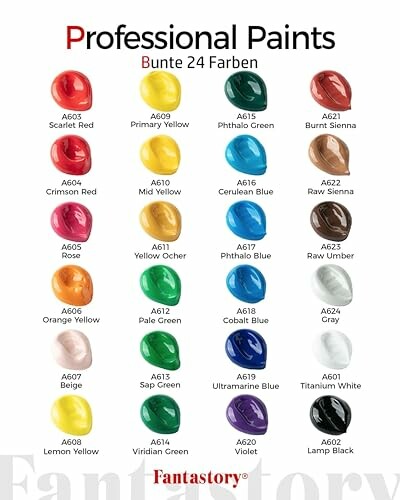 Palette de peintures professionnelles avec 24 couleurs assorties.