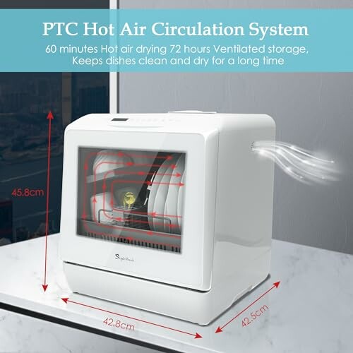 Petit lave-vaisselle avec système de circulation d'air chaud PTC.