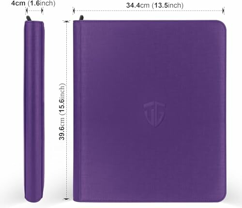 Classeur violet avec fermeture éclair et dimensions
