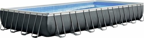 Piscine hors-sol rectangulaire en métal avec eau bleue