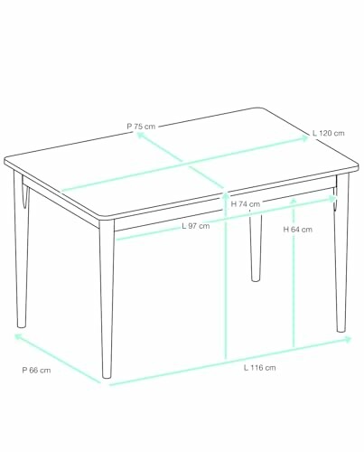 Diagramme montrant les dimensions d'une table rectangulaire.