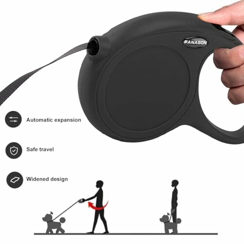 Laisse rétractable pour chien avec design ergonomique.