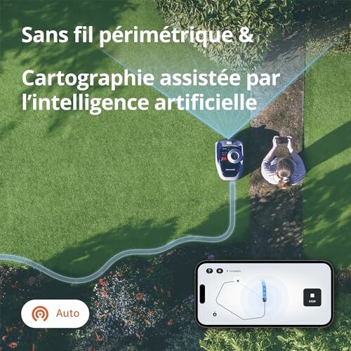 Tondeuse robot avec cartographie AI sans fil périmétrique.