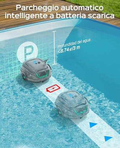 Robot de piscine avec fonctionnalité de stationnement automatique.