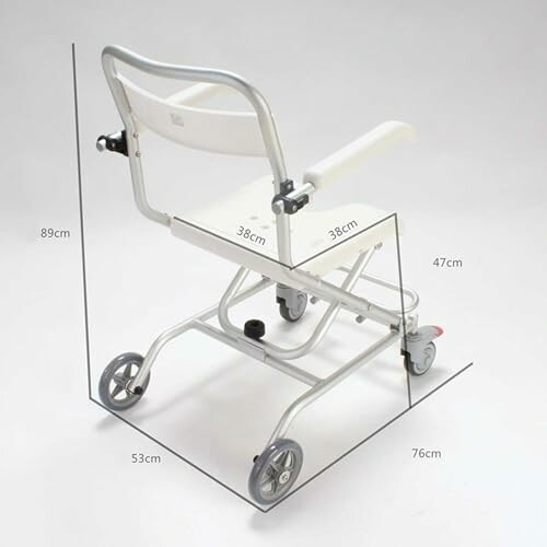 Chaise de douche à roulettes avec mesures