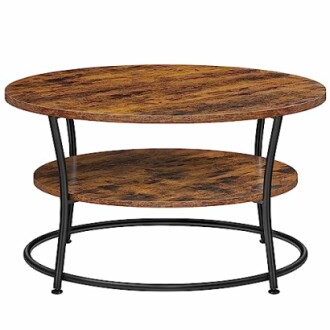 Table basse ronde en bois avec cadre métallique