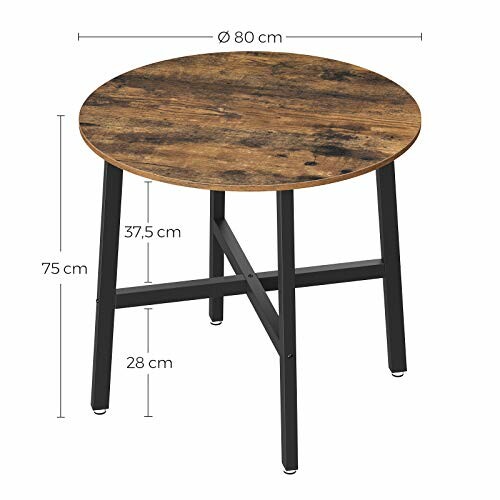 Table ronde en bois avec pieds en métal noir et dimensions