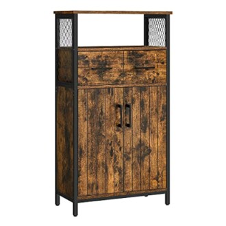 Armoire de rangement marron rustique avec étagères et portes.